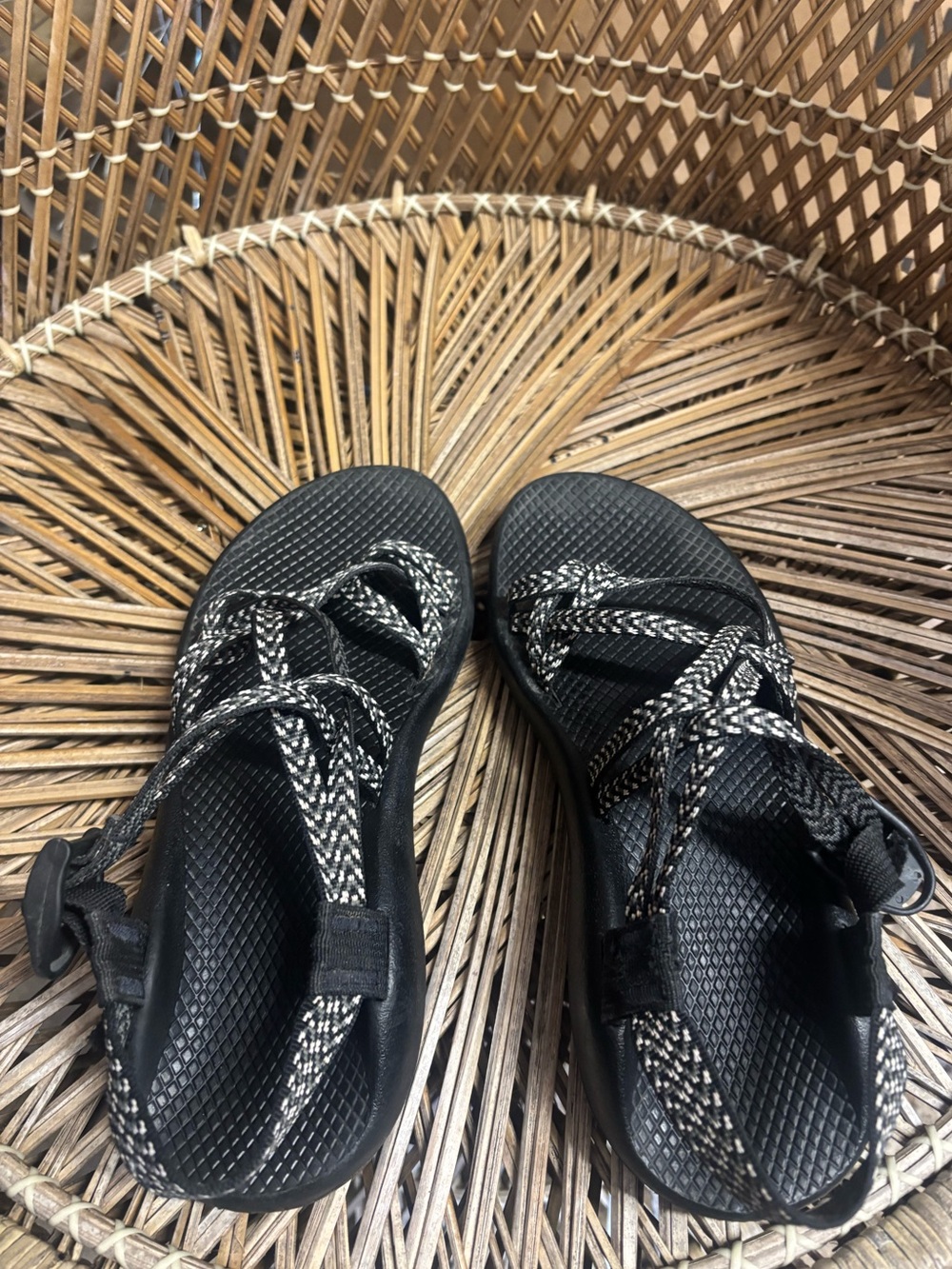 Chaco Women's Black Sandal with White-Patterned Straps - Picture 3 of 5